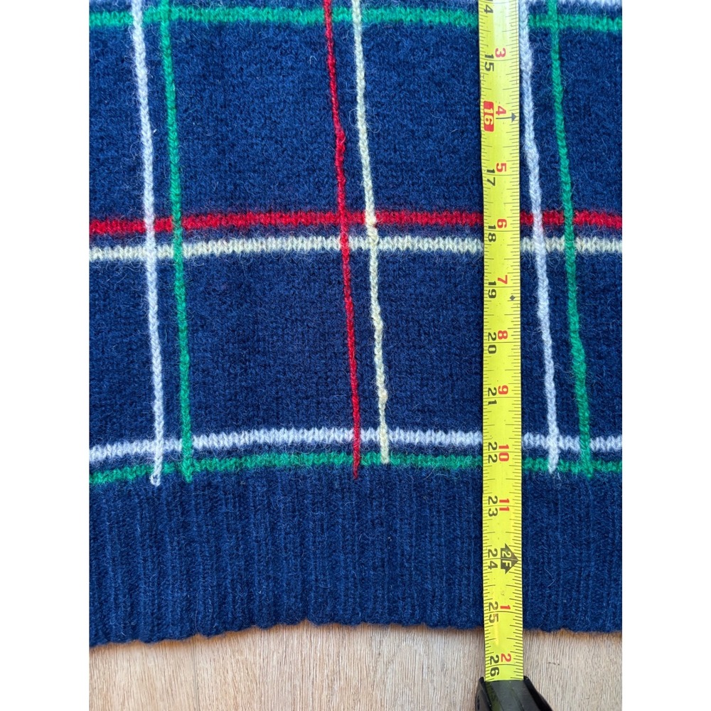 Vintage Crocodile Original Navy Blue 100% Wool Windowpane Plaid Crewneck Sweater - Picture 5 of 10
